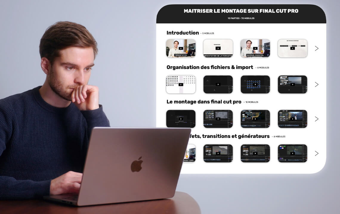 homme sur son ordinateur portable avec image sur le montage video